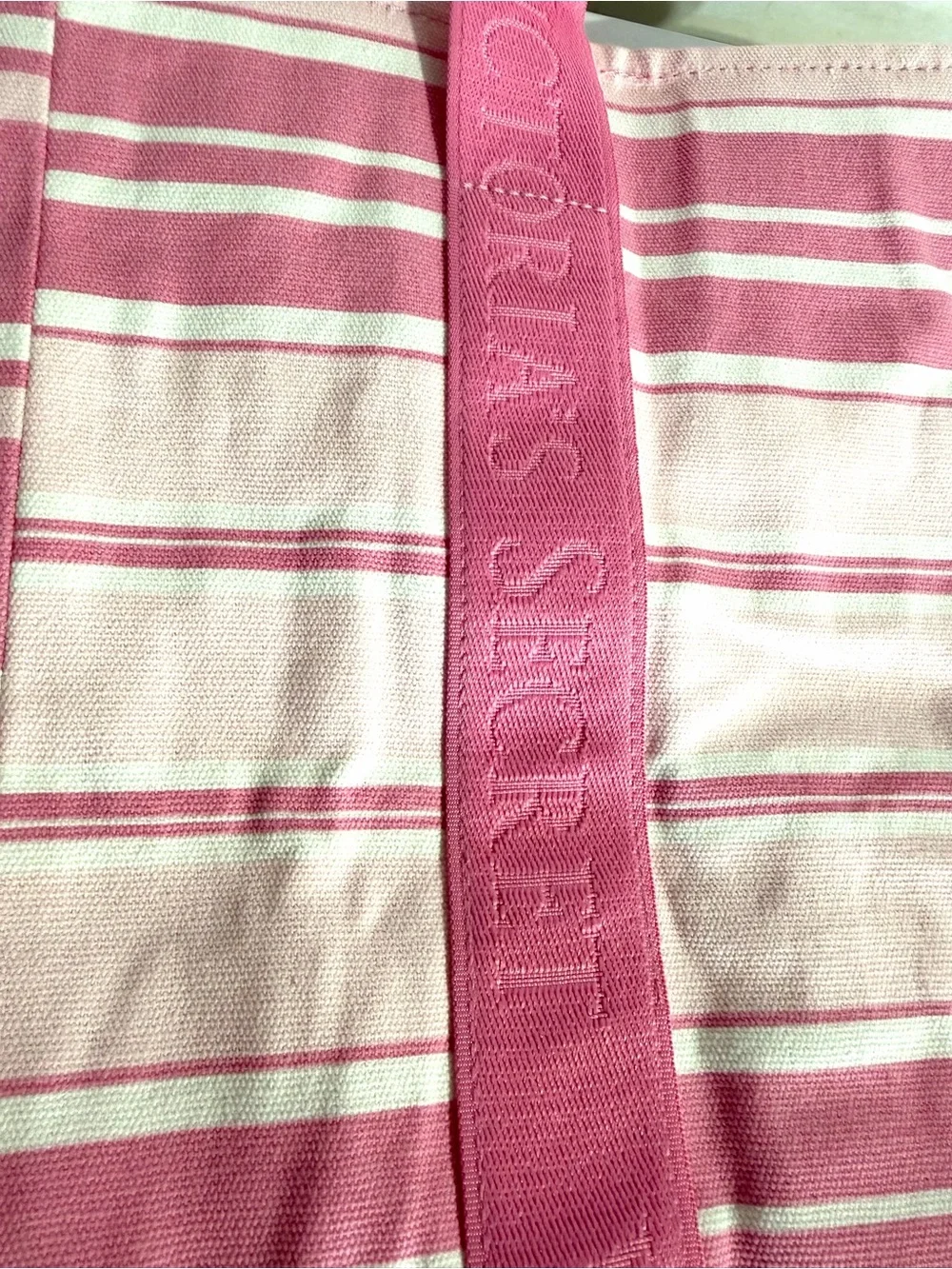 Victoria's Secret Pink and White Striped Canvas Tote